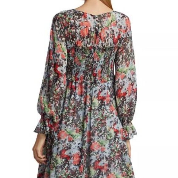 Cinq à Sept NWT Leigh Floral Print Ruffle Maxi Dress Size 4 Smocked Slit Sleeve - Picture 4 of 14